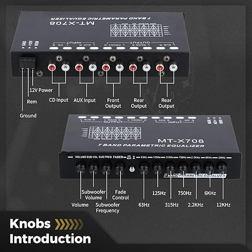 Miniatura 4 de Ecualizador de audio para automóvil de 7 bandas, ecualizador gráfico de audio para automóvil, ecualizador de automóvil con salidas delanteras