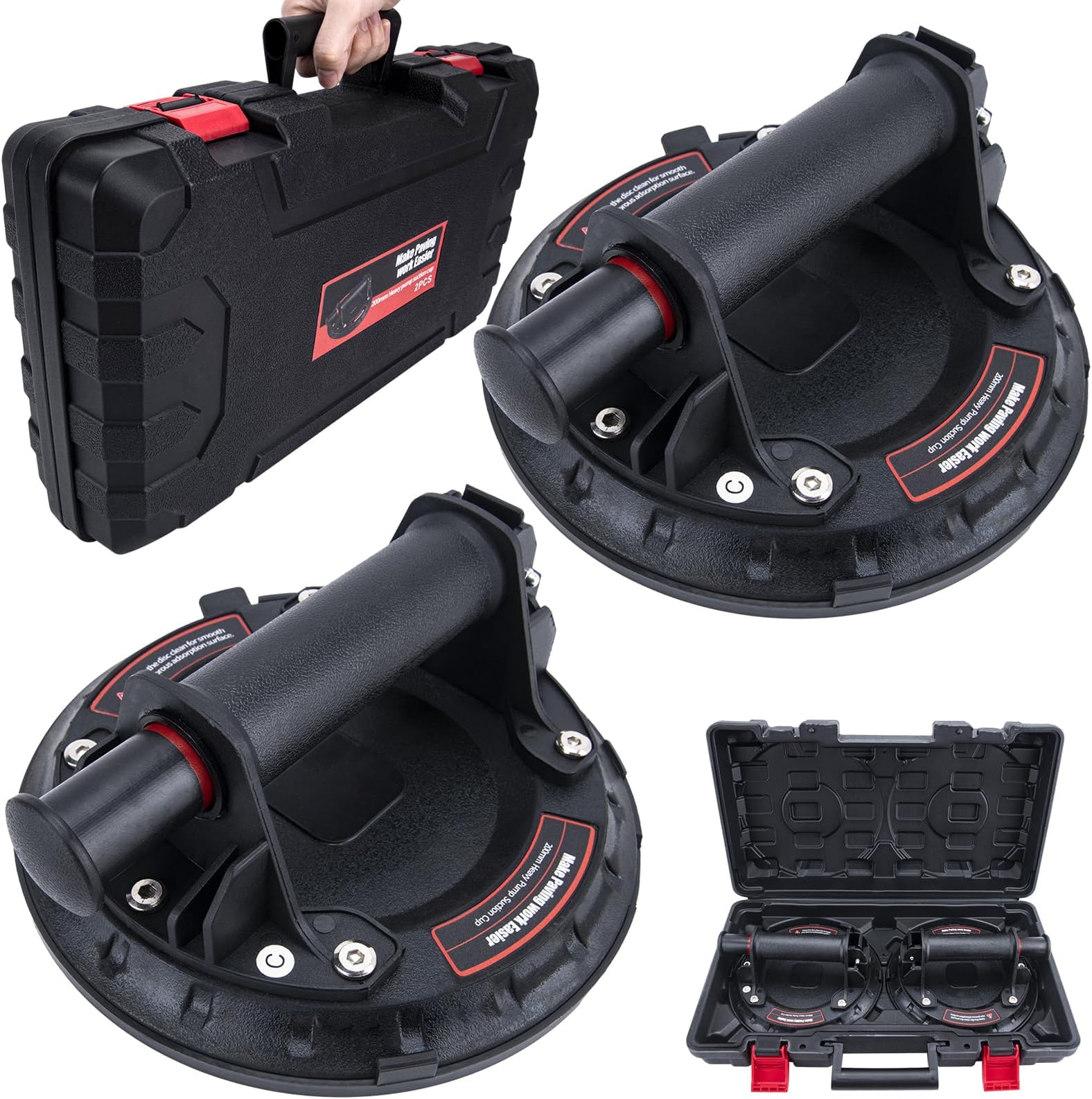 GDLIN Glass Lifting Suction Cups, 8" Vacuum Suction Cup for Lifting Large Glass, Hand-held Glass Lifter for Glass, Industrial Suction Cup Lifter with Handle, 220 lbs Load Capacity (2 Pack)