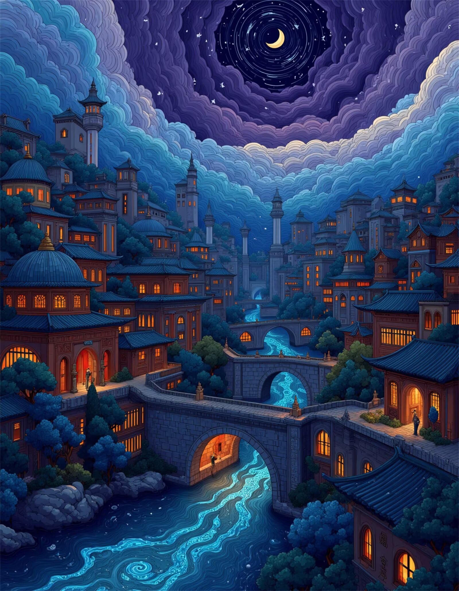 Puzzle 1500 pezzi Notte di Luna Nera per Adulti, 87x57cm Puzzle Adulti 1500 pezzi, Giochi Di Puzzle per Tutta La Famiglia, Un Regalo Festivo per Gli Amici in Una Bella Confezione