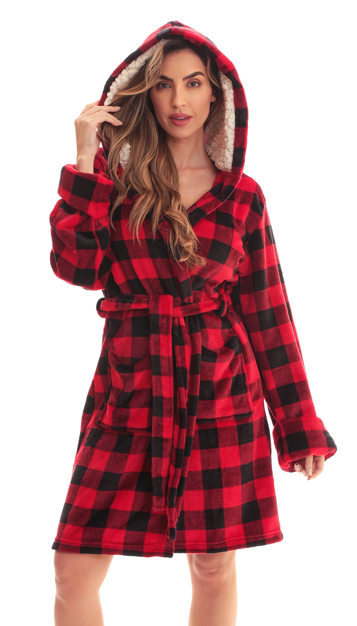 Just Love Hooded Velour Robe for Women with Sherpa Lined Hood