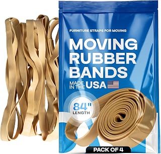 IDL Packaging 84" Strong, Elastic & Flexible Rubber Bands, Pack of 4, Beige - 2X Elasticity, 80% Natural Rubber - Extra Strong Mover Bands for Furniture, Boxes, Moving Blankets