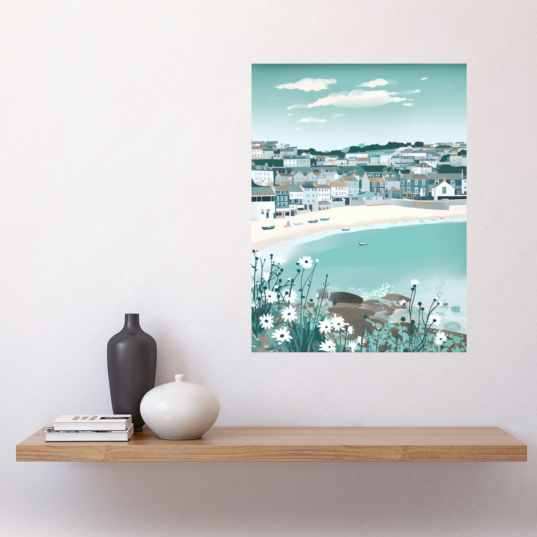 Artery8 St Ives Bay Daisies Soft Pastel Coastal Cityscape Large Wall Art Poster Print Thick Paper 18X24 Inch - Image 2