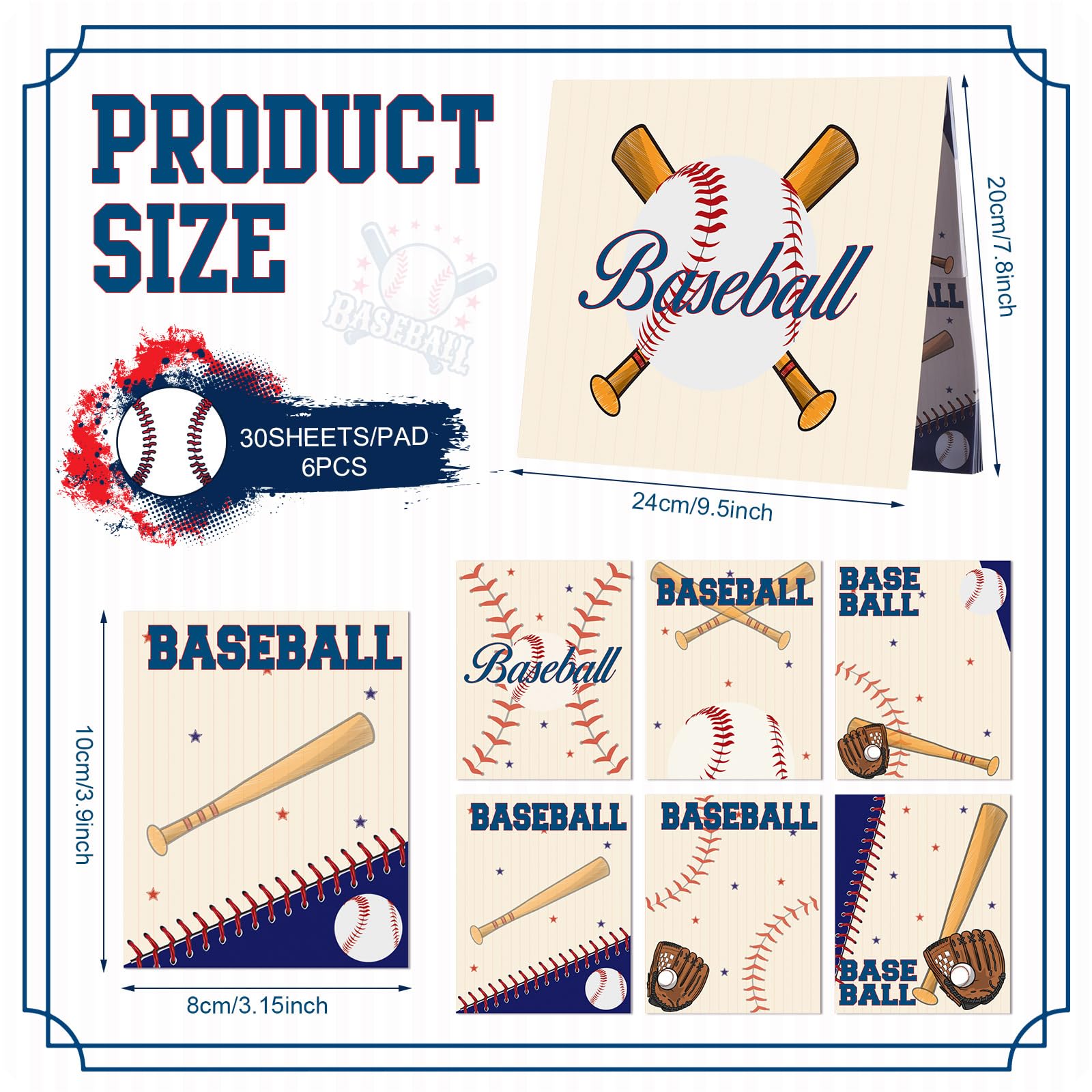 Karteczki samoprzylepne do baseballu, 6 szt