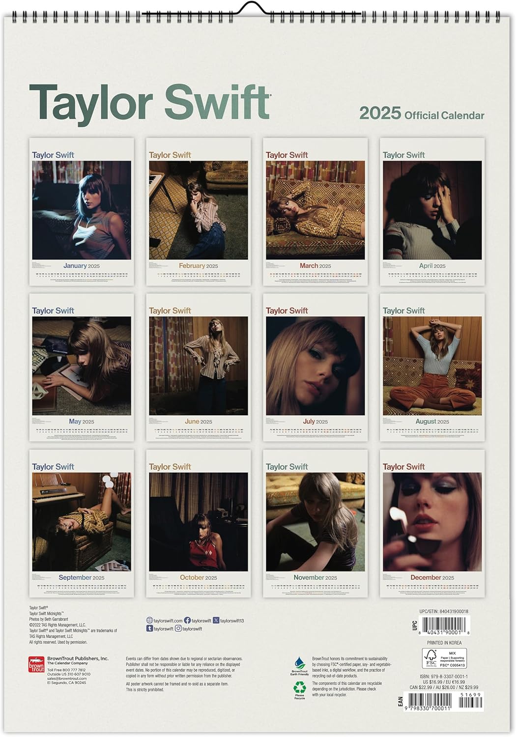Taylor Swift 2025 Wall Calendar