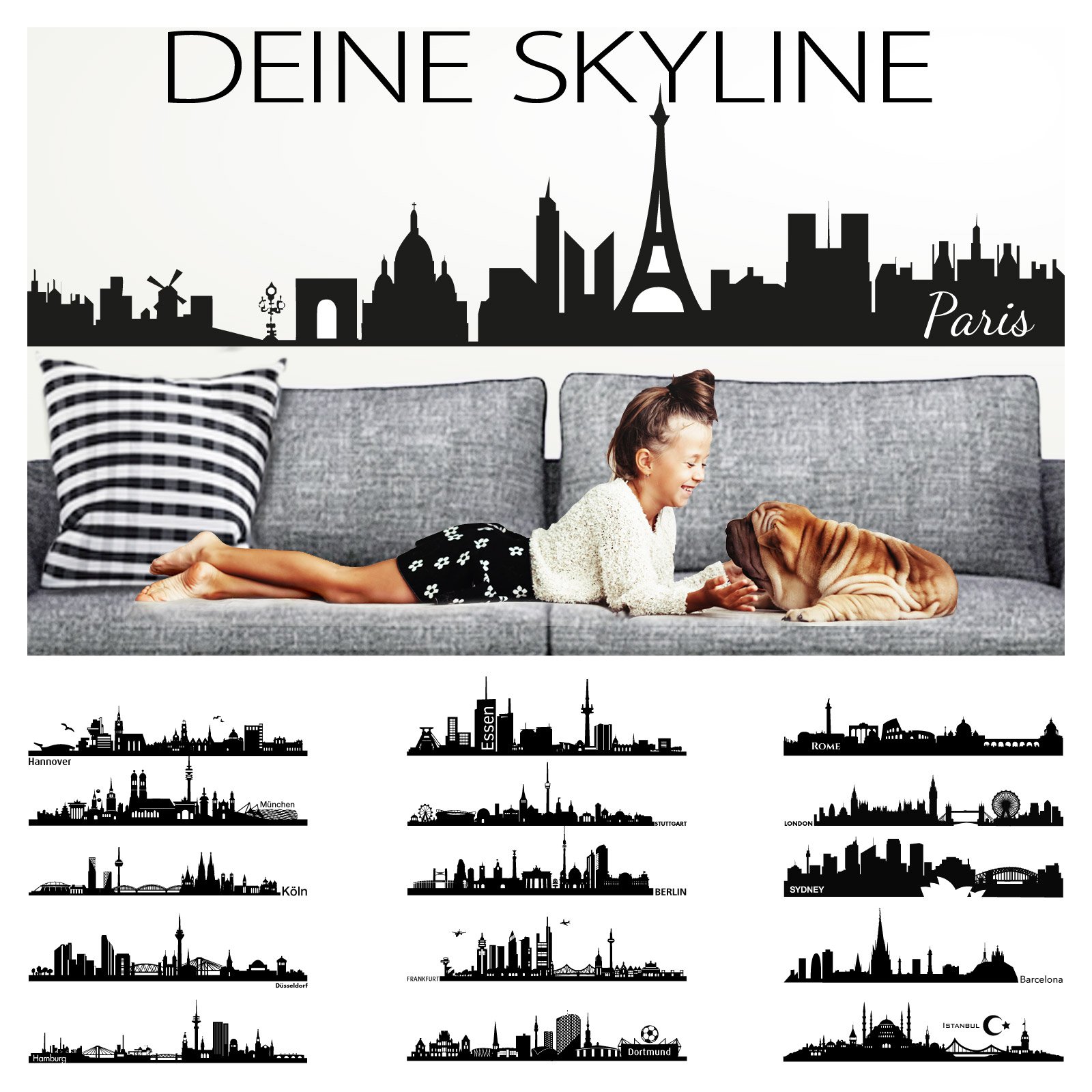 Wandora Graz Design W1366 - Adesivo da parete, motivo panorama di New York, 100 x 35 cm, per soggiorno, autoadesivo