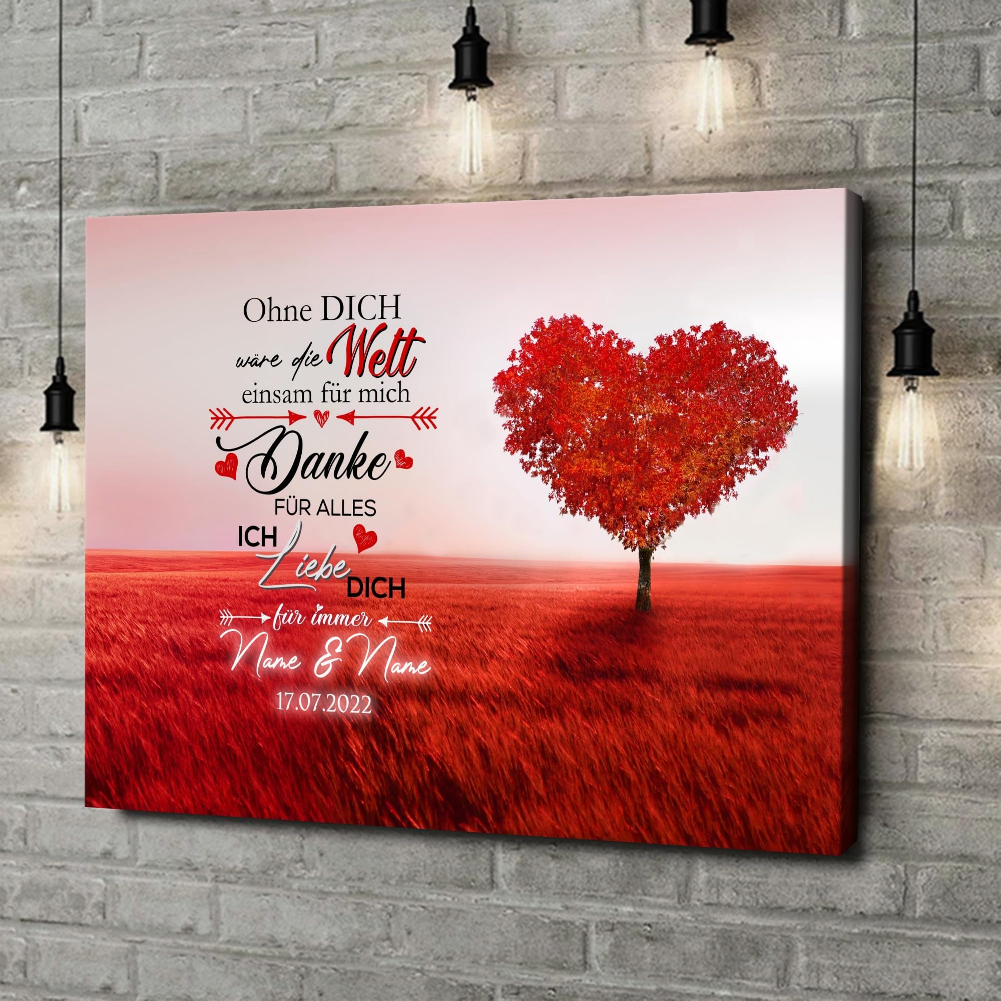 Liebesleinwand Individuelles Wandbild Ich liebe Dich | Jahrestag, Hochzeitstag Geschenke für Frauen | Leinwand mit Namen und Datum gestalten