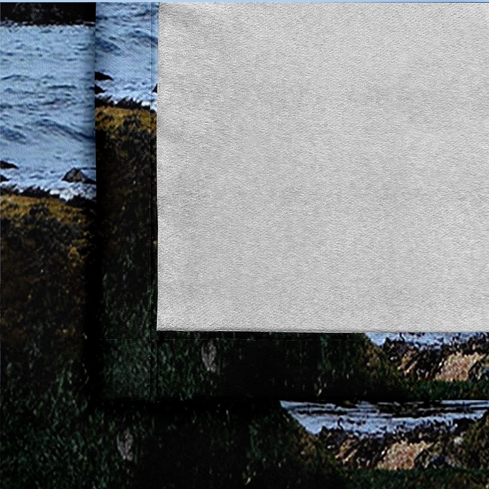 Rideau Fenetre Longue, Rideau de Cuisine Occultant Multicolore Paysage Océanique Rocheux Polyester 2 Panneaux 428x183cm