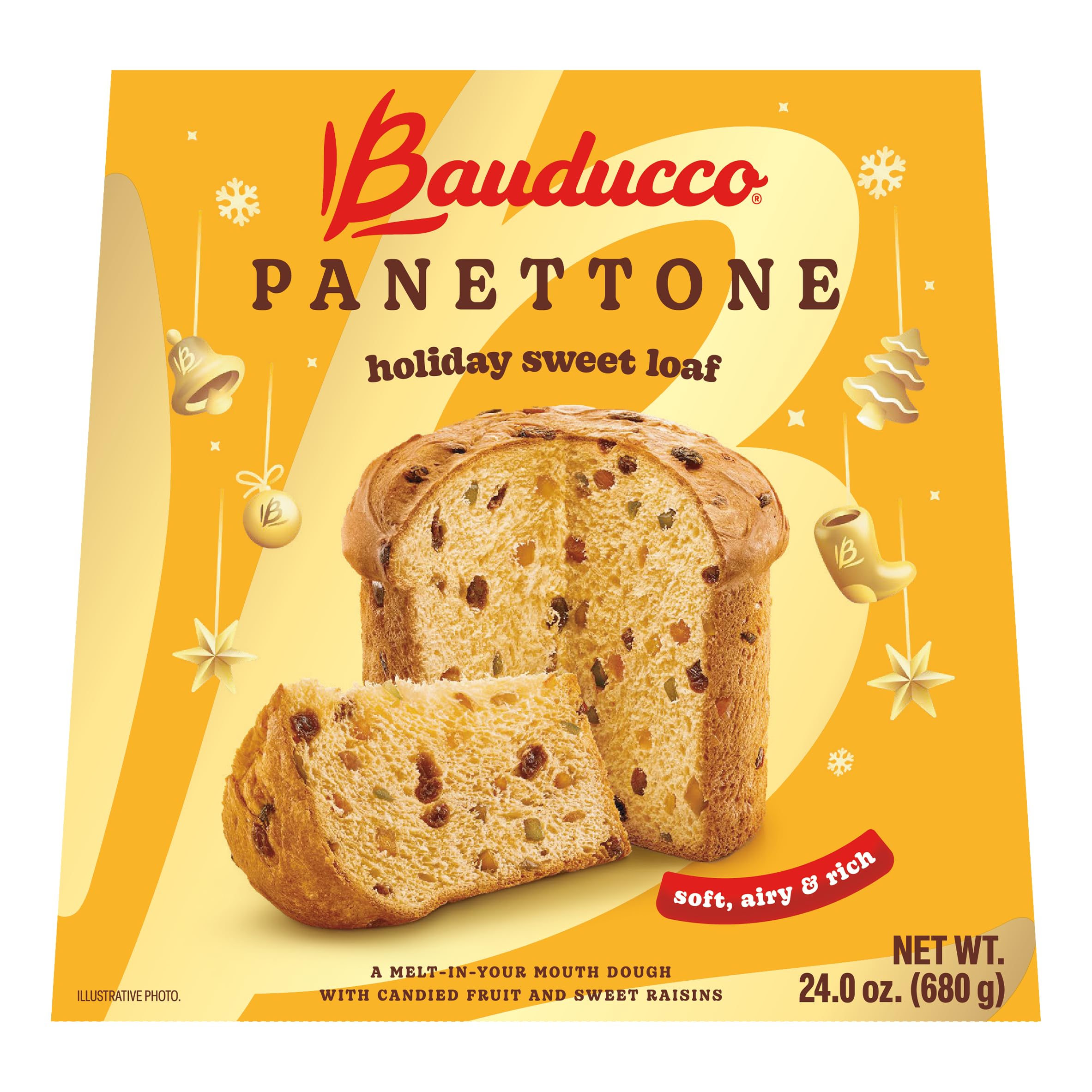 Bauducco Classic Panettone - Moist & Fresh Holiday Cake - Traditional Italian Recipe With Candied Fruit & Raisins 24.0oz (Pack of 1)