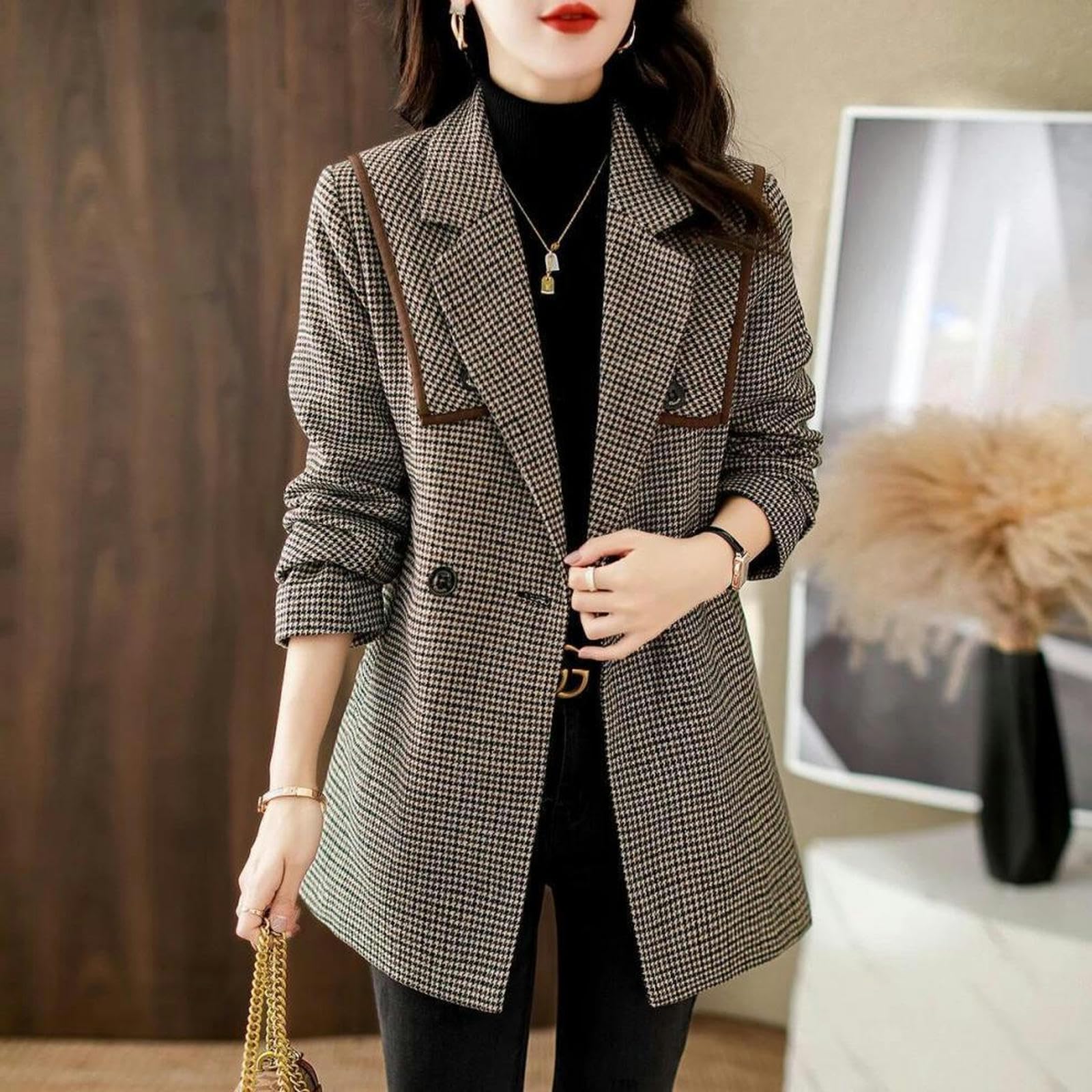 Giacca da Abito da Donna, Modello Sciolto Stile Britannico, Top Doppiopetto - Stile Colore Immagine - 2XL