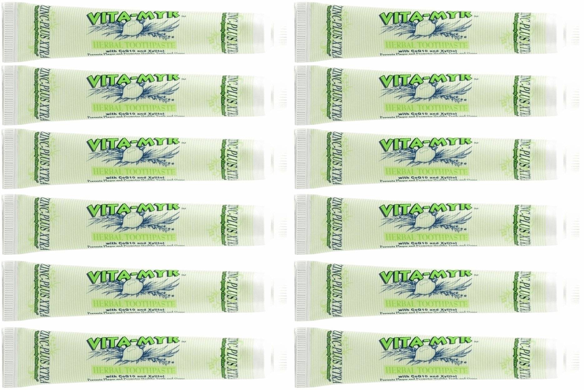 12 Pk VITA-MYR Herbal Zinc Plus Xtra Natural Toothpaste - Safe Effective 5 4 oz - No Sugar