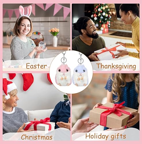 Miniatura 6 de RAYNAG Juego de 2 llaveros de peluche de hámster con diseño de animales de peluche, colgante de bolso