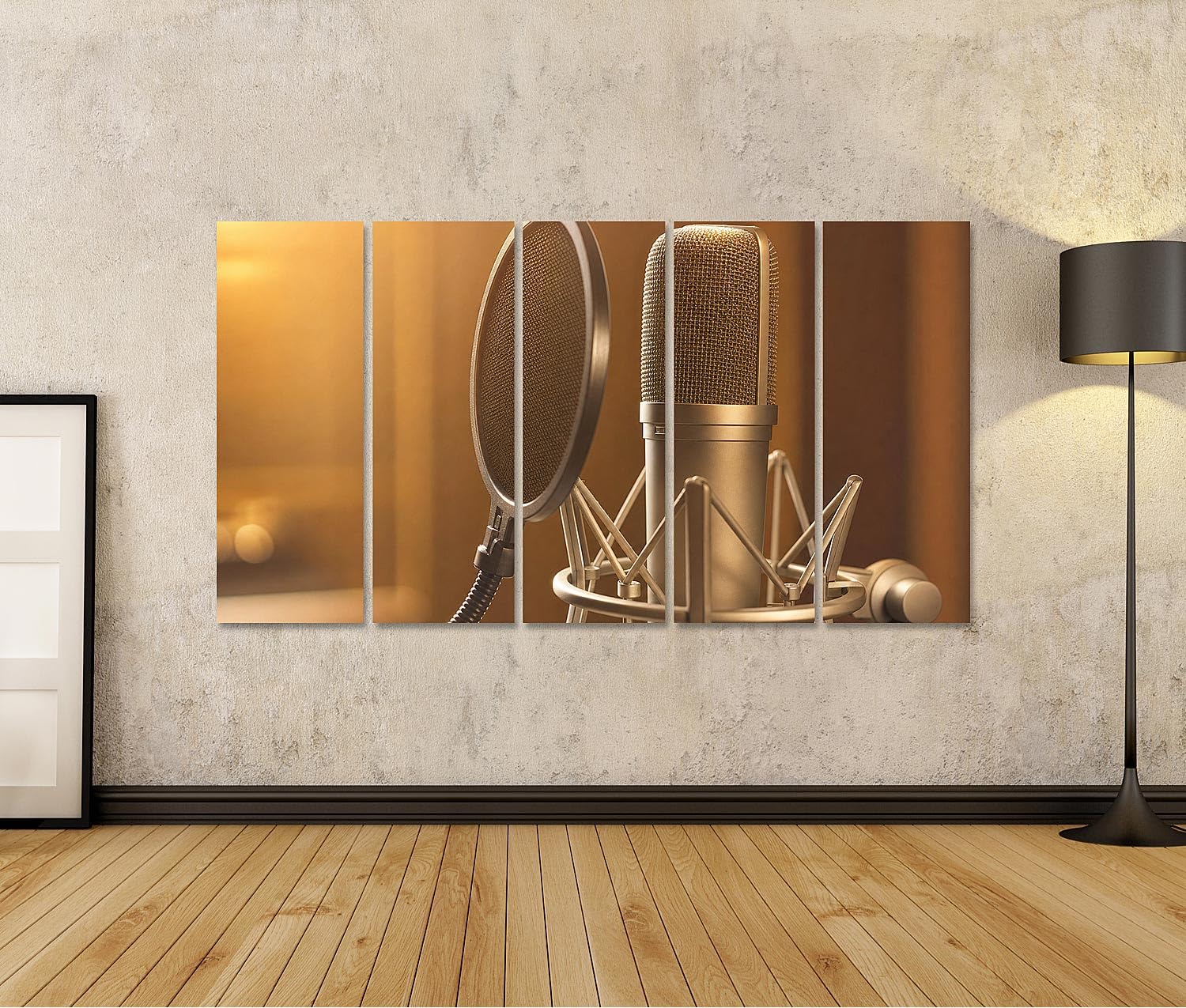 islandburner Bild auf Leinwand Inspirierendes Mikrofon Wandbild für Musikliebhaber im Büro oder Studio - 5-teilig XXL