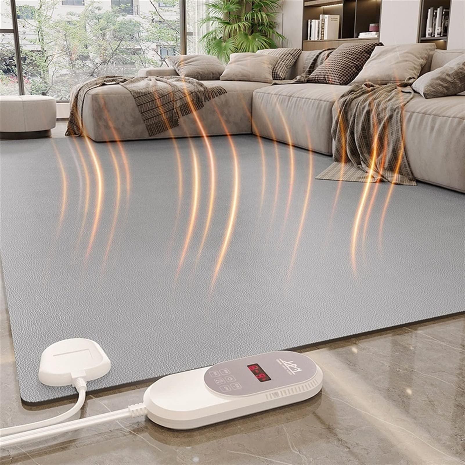 Romuka Grayish-Beige Floor Heater Carbon Crystal Electric Carpet, Large Heated Floor Mat, Carbon Crystal Heated Foot Warmer Under Desk Modern Heated Floor Mat Area Rugs For Indoor Living Room Heating Pad