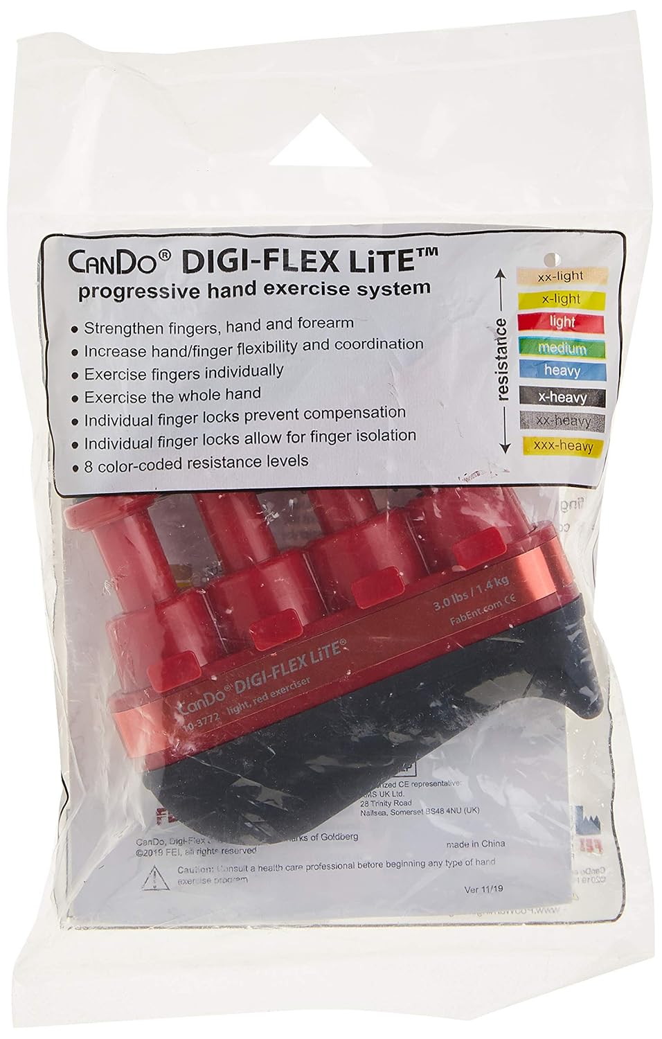 CanDo 10-3772 Digi-Flex LiTE Exerciser, Light, Red