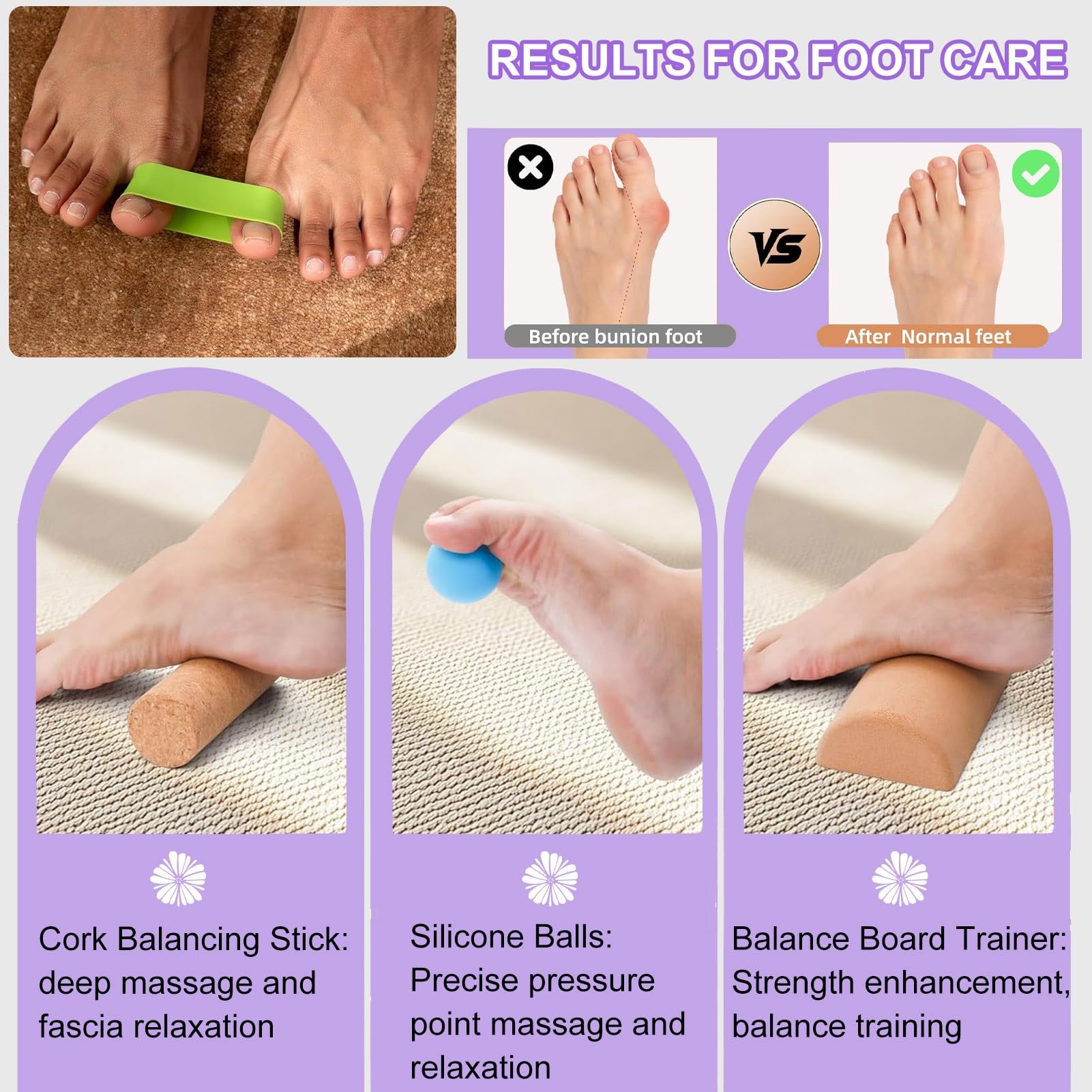 Liège Pied Balance Board Set Proprioception Cheville Planche d'équilibre Pieds Rouleau en Liège pour l'équilibre, Stabilité et Renforcement Musculaire des Pieds