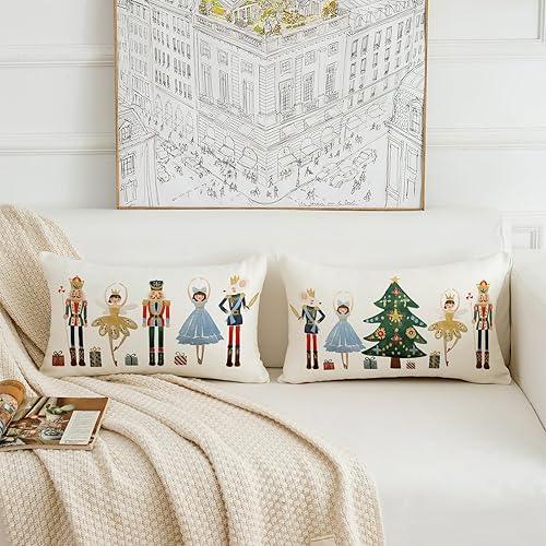 Miniatura 2 de HOMFREEST Juego de 2 fundas de almohada de Feliz Navidad de 12 x 20 pulgadas, fundas de almohada de cascanueces de Navidad, fundas de cojín de