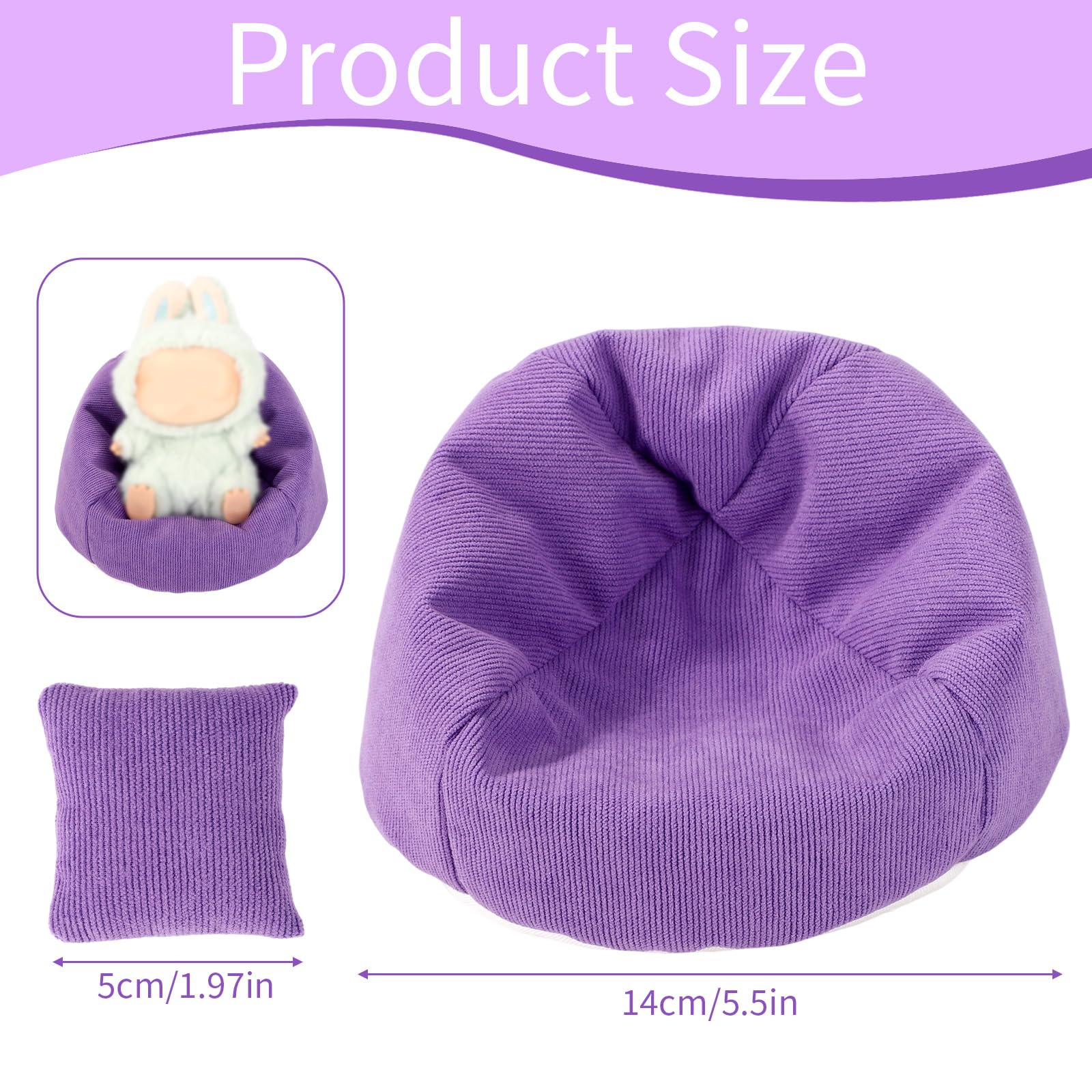 Lyreh Mini Bean Bag Chair for Dolls Seat Purple Soft Mini Sofa with Pillow - Image 2