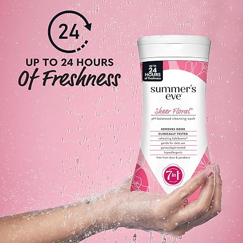 Miniatura 2 de Summer's Eve Sheer Floral Refrescante Daily All Over Feminine Body Wash, elimina el olor, lavado femenino pH equilibrado, 9 onzas líquidas, paquete