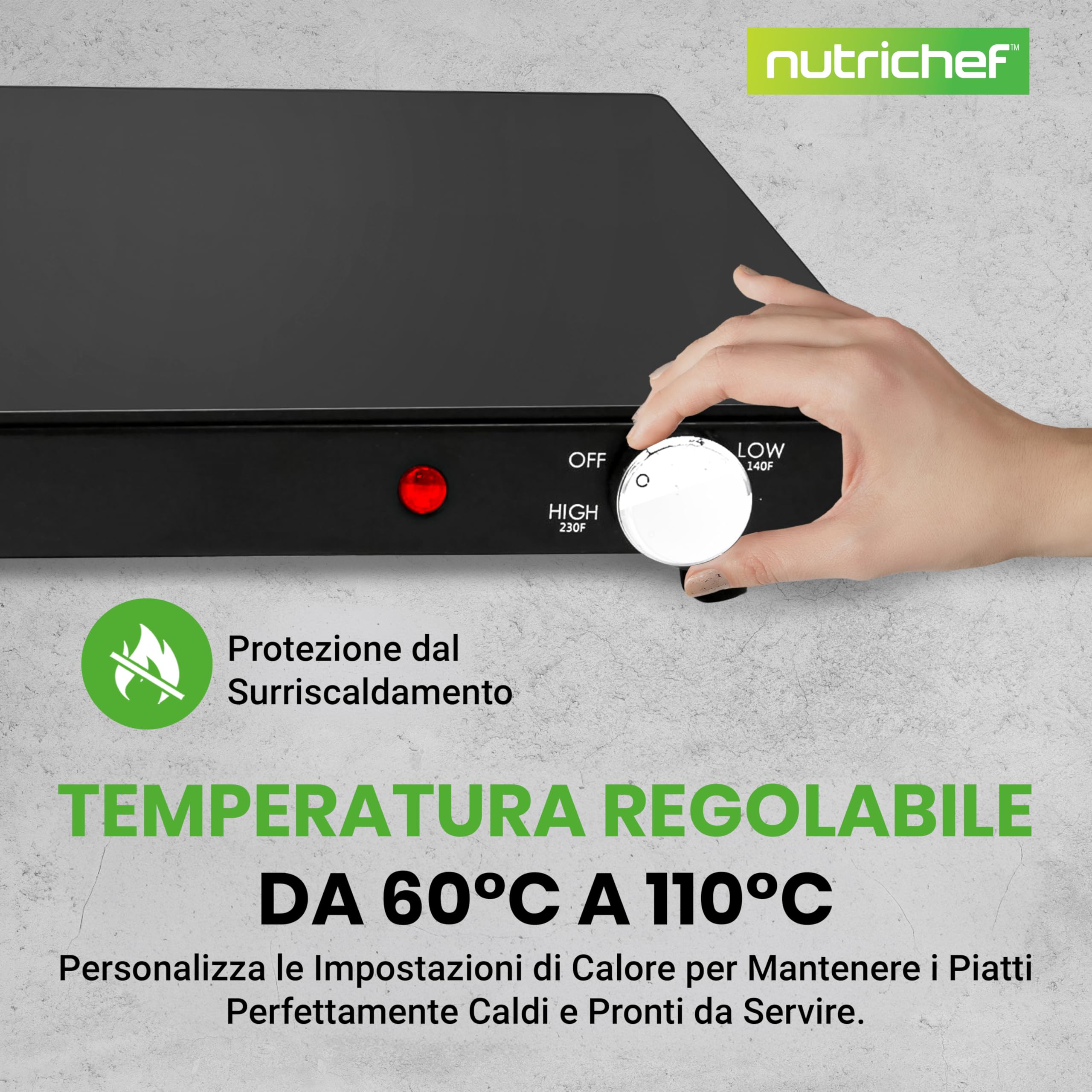 NutriChef Piastra Elettrica, Scalda Cibo Elettrico Portatile, per Tortillas, Buffet, Ristorante, Festa, Cena, Casa e Cucina, Vetro, 60–110 °C, 54 × 42 cm, Nero