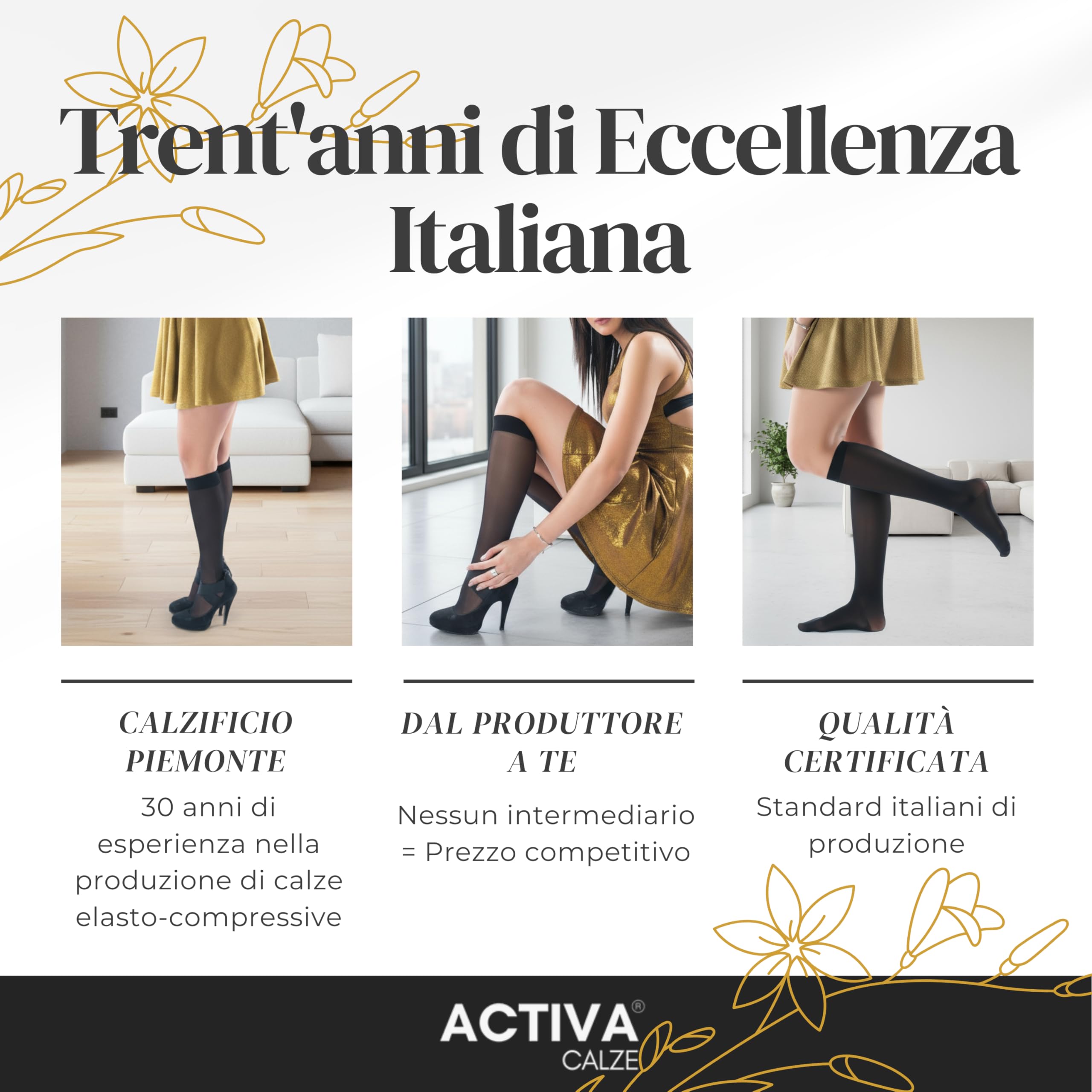 ACTIVA – Pack 3 Gambaletti Donna 140 Denari a Compressione Graduata Classe 1 (16-19 mmHg) – Calze Riposanti Elastiche Made in Italy