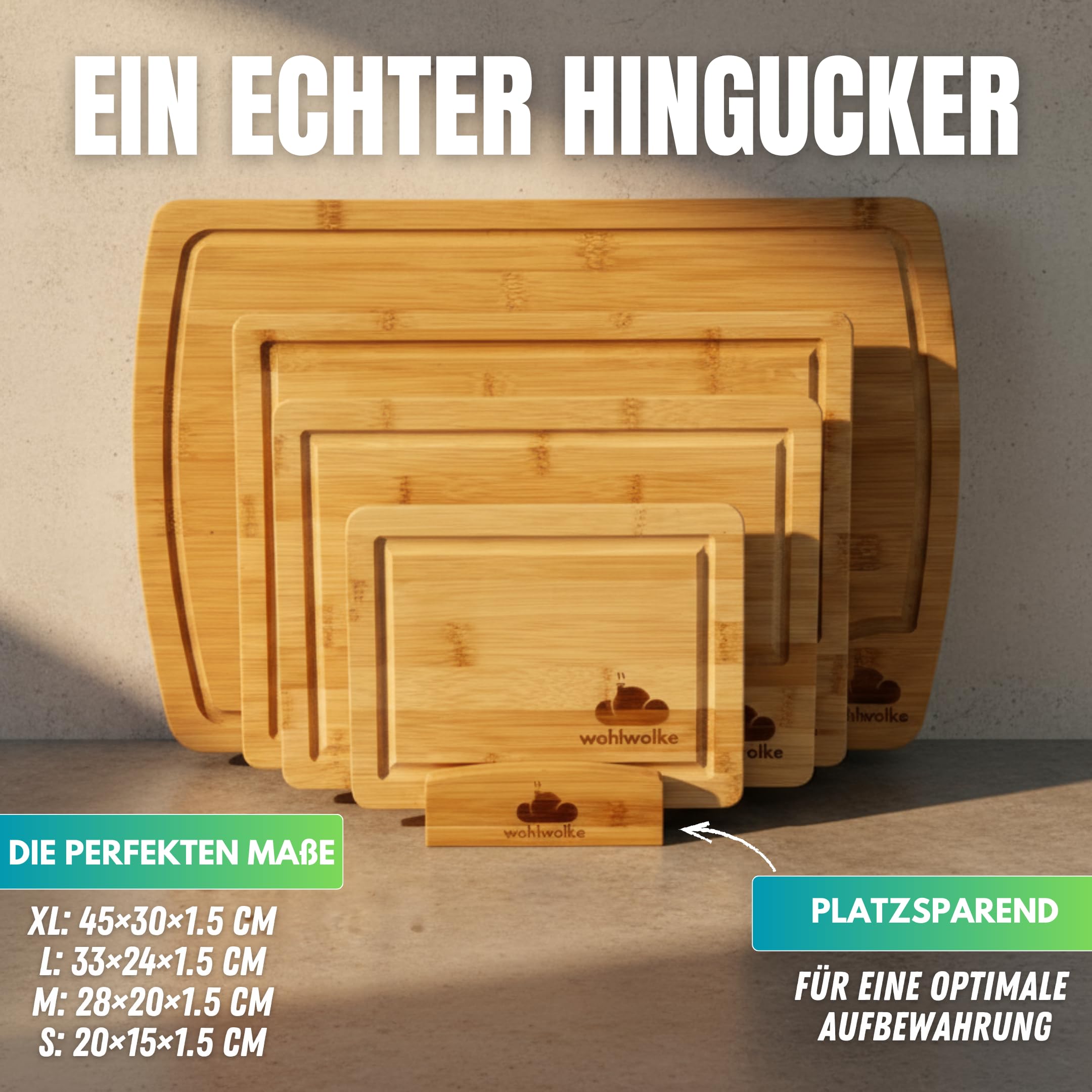Juego de 4 tablas de cortar de madera de bambú con ranura para zumo y mango lateral, tabla de madera antibacteriana, tabla de cocina de bambú pequeña a grande con soporte, juego de tablas de
