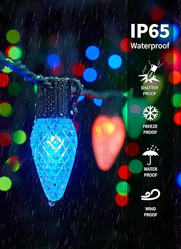 Miniatura 7 de Brightown Luces de Navidad inteligentes C9 para exteriores, 100 luces LED de Navidad que cambian de color, control de aplicación, sincronización de