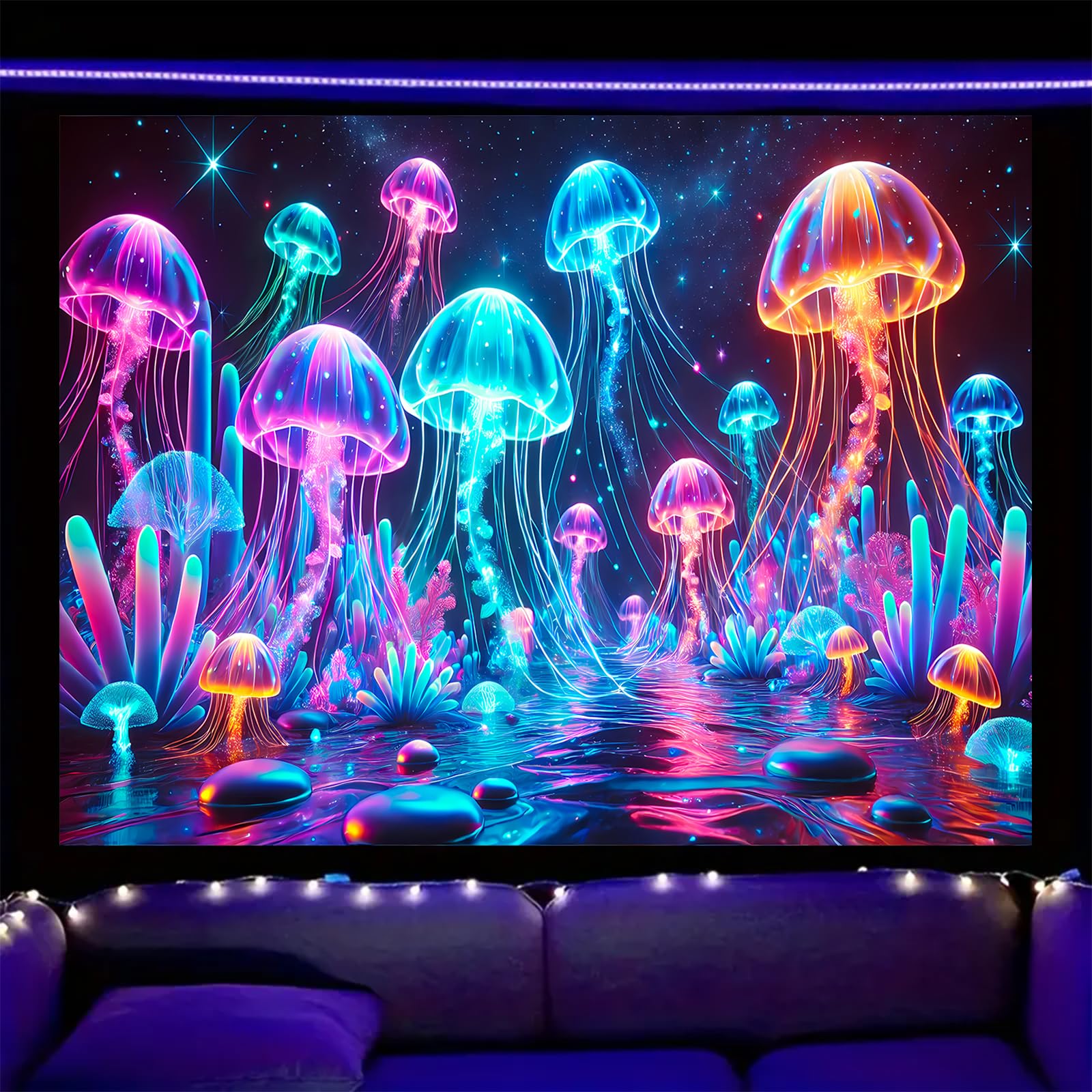 Nuxovilar UV Glowing Jellyfish Wall Tapestry Polyester 78.74x59.05 In