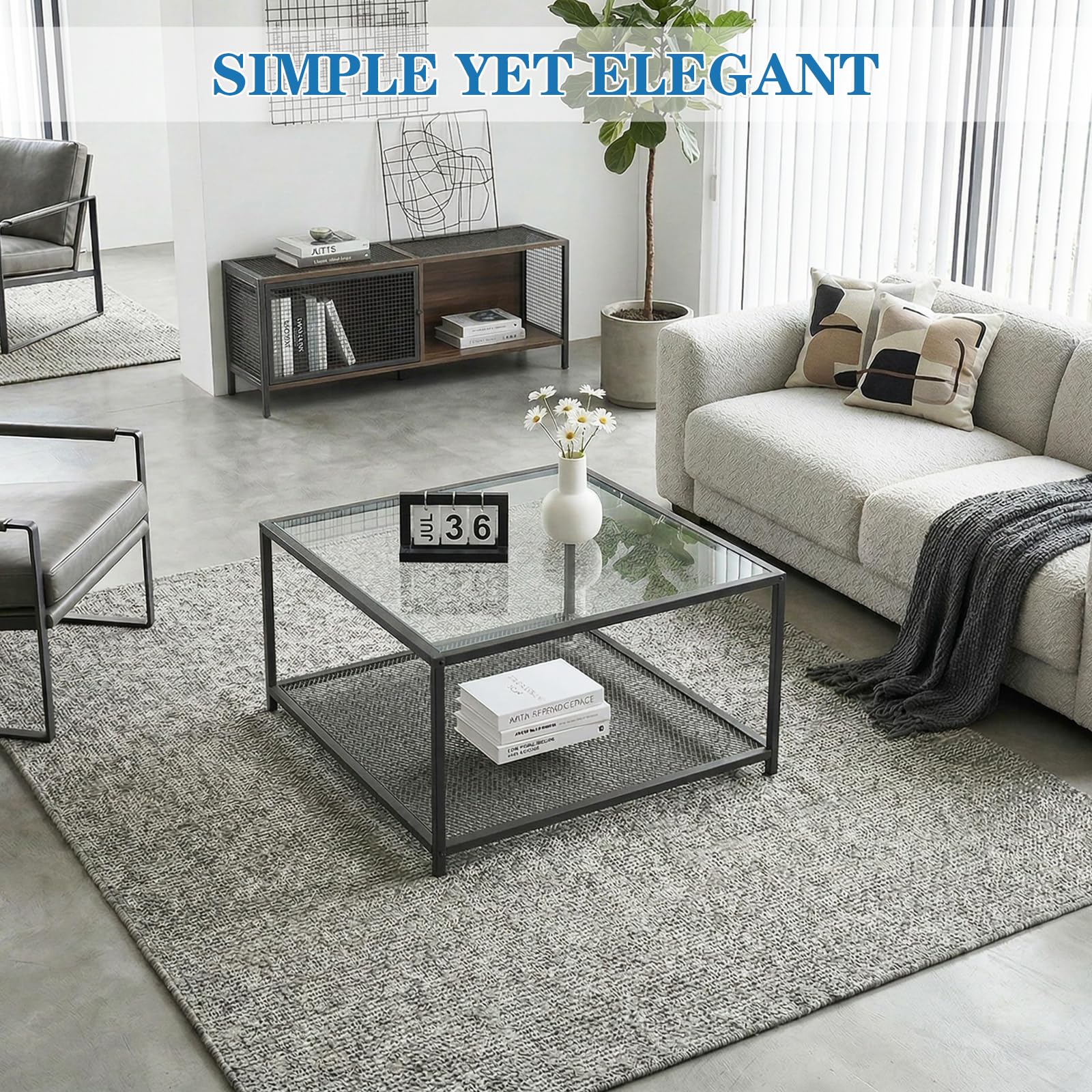 Best Square Glass Coffee Tables for 2026 2 Adompacat Black Glass Coffee Table, Square Coffee Tables with Storage Shelf, Sim — product photo