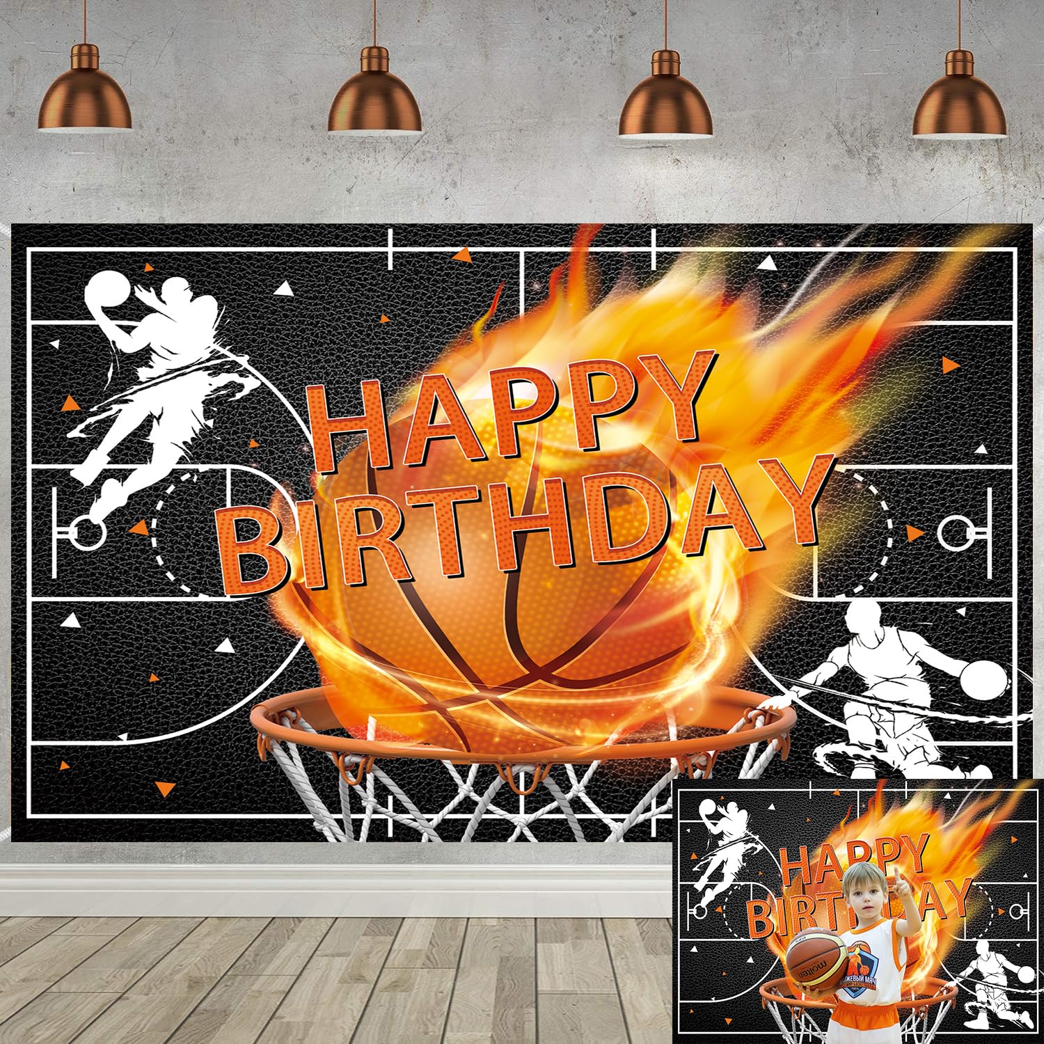 Toile de fond pour anniversaire de basket-ball sur le thème du sport pour adolescents et garçons - Décorations de fête d'anniversaire - Fournitures de gâteau - 180 x 120 cm