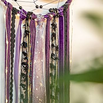 Witchy Crescent Moon Dream Catcher with Purple Agate, Witch