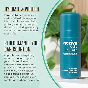 Active Skin Repair SPF 30 Mineral Sunscreen Lotion, EWG Verified, 3.4 fl oz