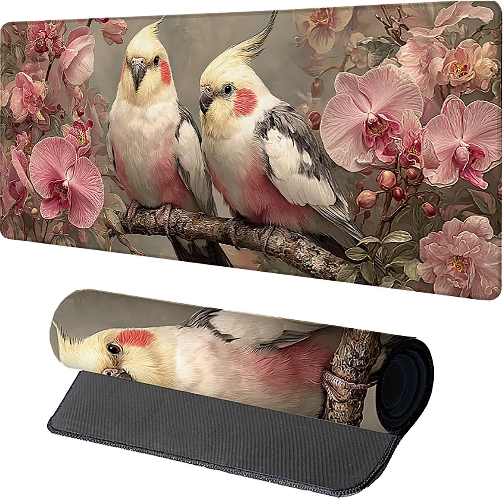 Vogel Gamingowa podkładka pod mysz, 1000 x 500 x 3 mm, kwiatowa, podkładka pod mysz XXL, ze zszytymi krawędziami, akcesoria gamingowe, poprawia precyzję i prędkość, podkładka na biurko, duża podkładka