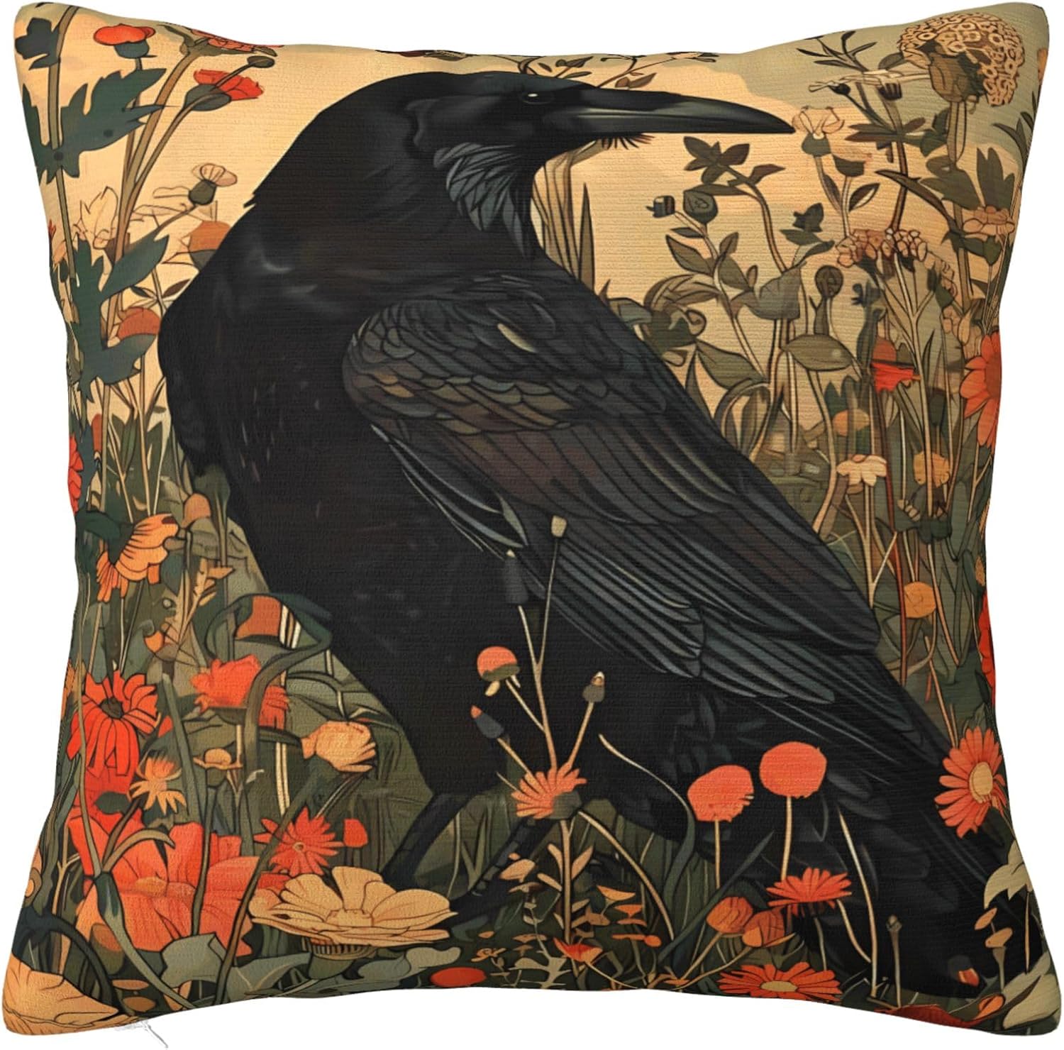 William Morris Style Vintage Flowers Animal RavenThrow Pillow Cover Soft Decorative Throw Pillowcases Cushion Case for Home Decor Living Room Bed Couch Car 18x18 Inch