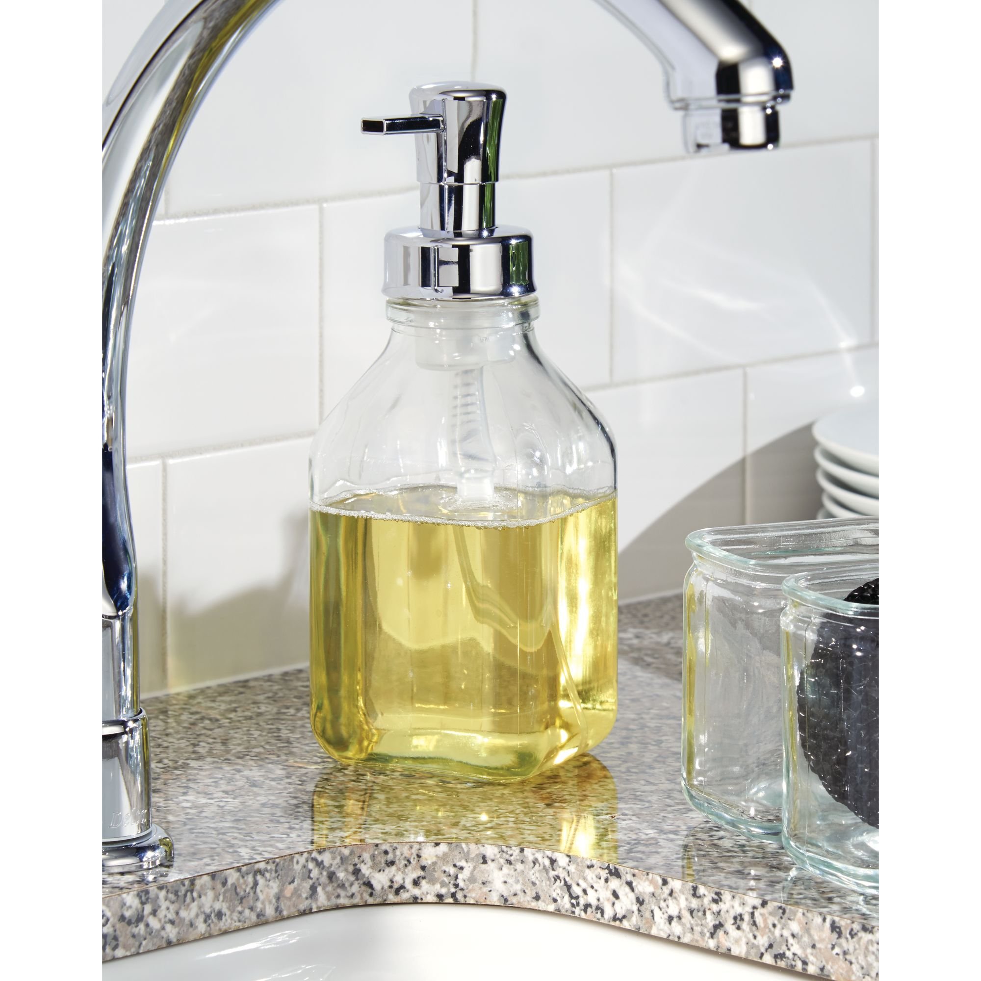 iDesign Cora Glass Foaming Soap Pump Dispenser Holds 18.7 oz. for