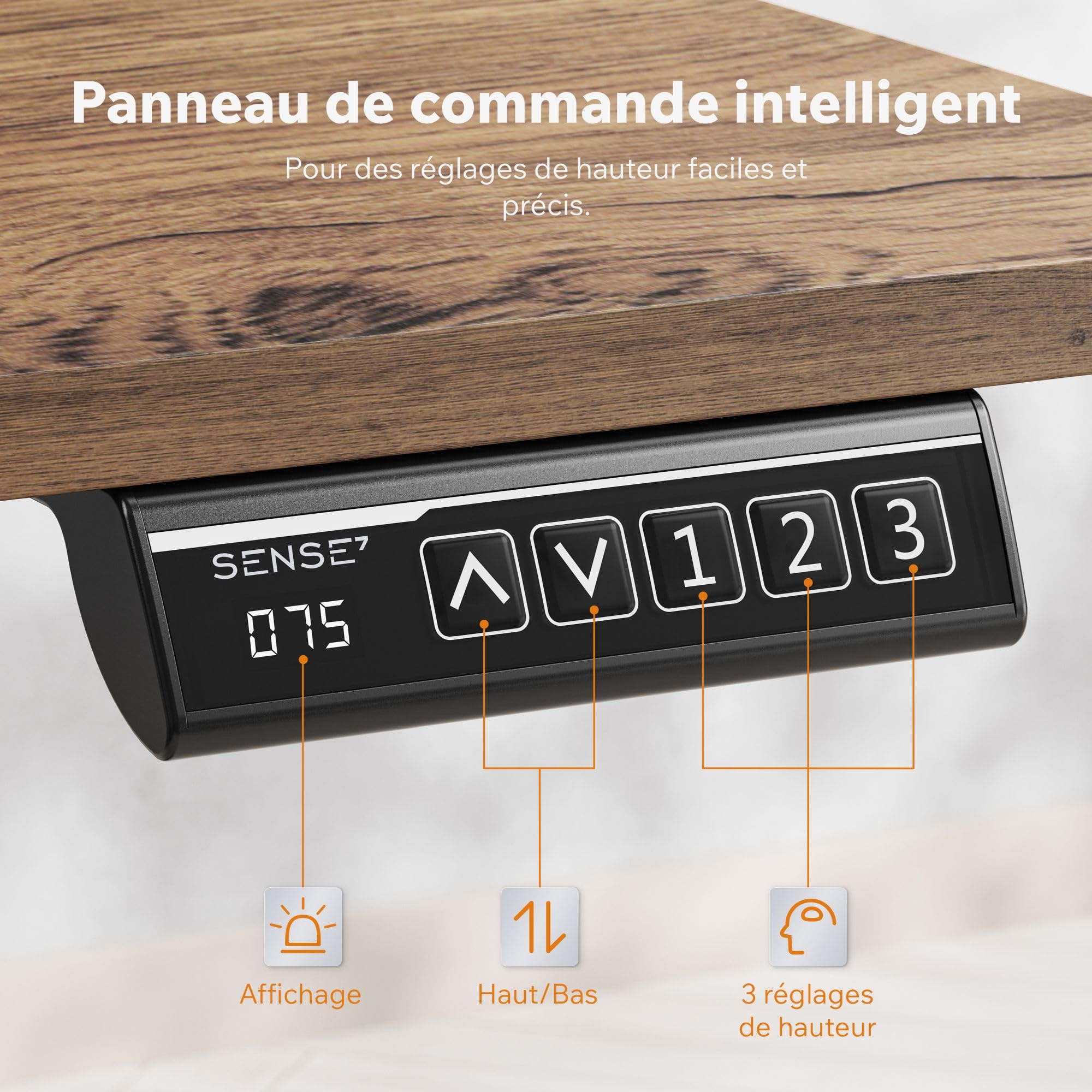 SENSE7 Nojo Light Bureau électrique réglable 140x70cm chêne Noir 70kg