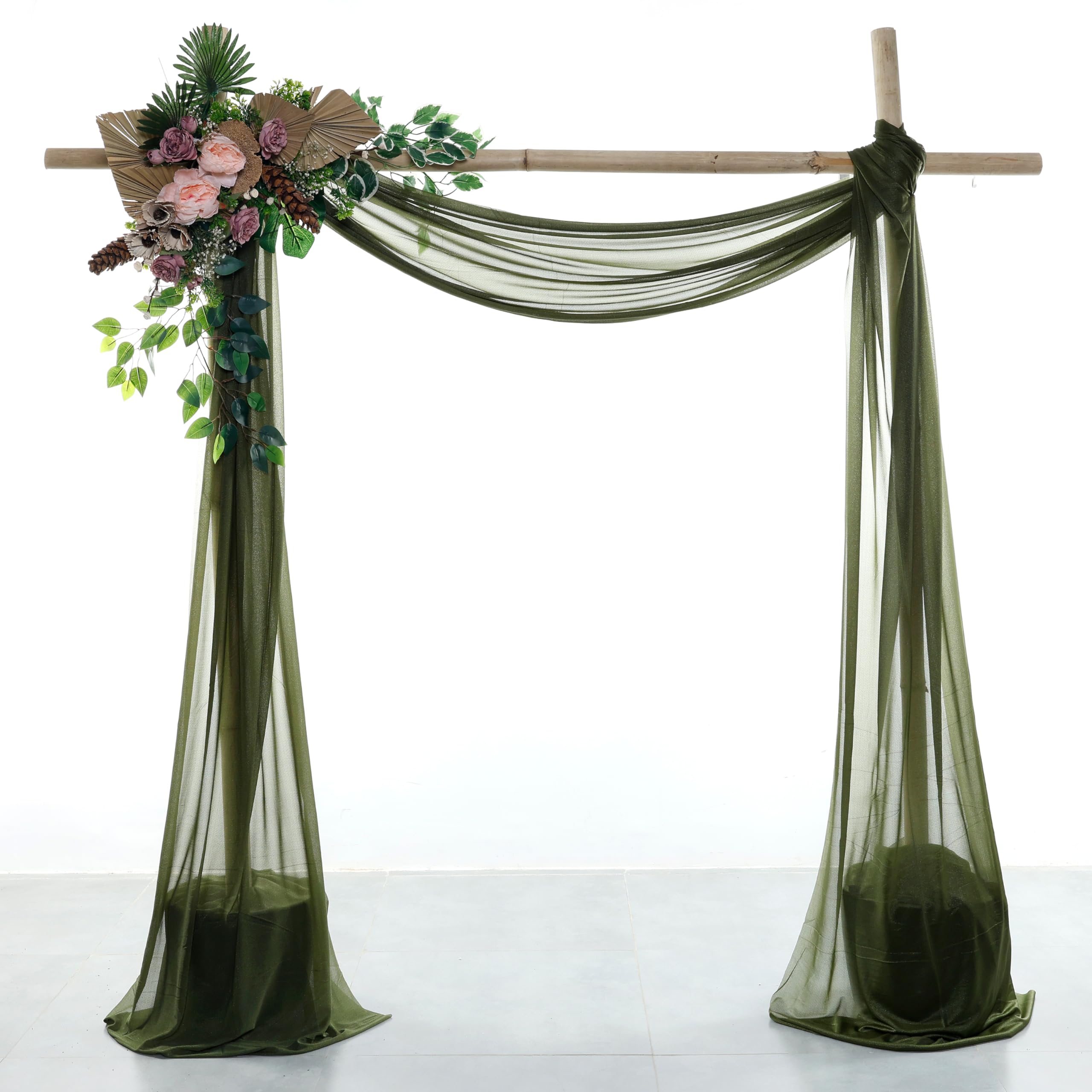 VDS Pack of 1 Panel (30 Inch X 100 Feet) Wedding Arch Draping Fabric Sheer Chiffon Fabric Drapery for Wedding Ceremony Reception Swag Backdrop Canopy Chuppah ARBO Altars Decoration (Olive)