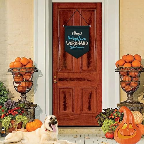 Miniatura 4 de OTVEE Letrero de puerta con texto en inglés "Stay Positive Work Hard Make It Happen", letrero decorativo para colgar en las fiestas en el hogar
