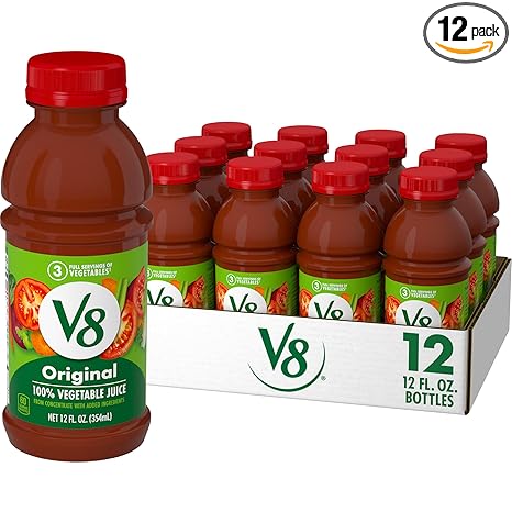 V8 Original 100% Vegetable Juice, 12 fl oz Bottle (12 Pack)