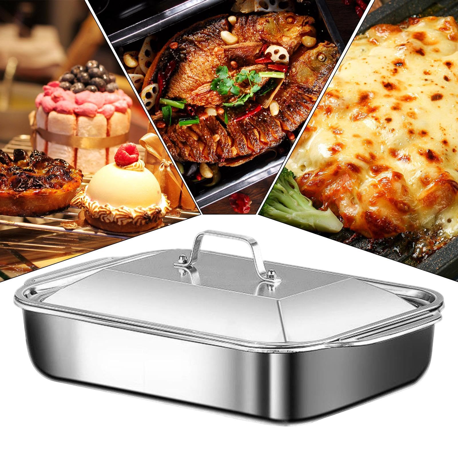 Générique de Four en Acier Inoxydable,Moule De Four Avec Couvercle Et Poignée,Matériel Étanche Pour La Cuisson | pour la Cuisson de Gâteau Pizza au et pour Cuisine Maison Fête