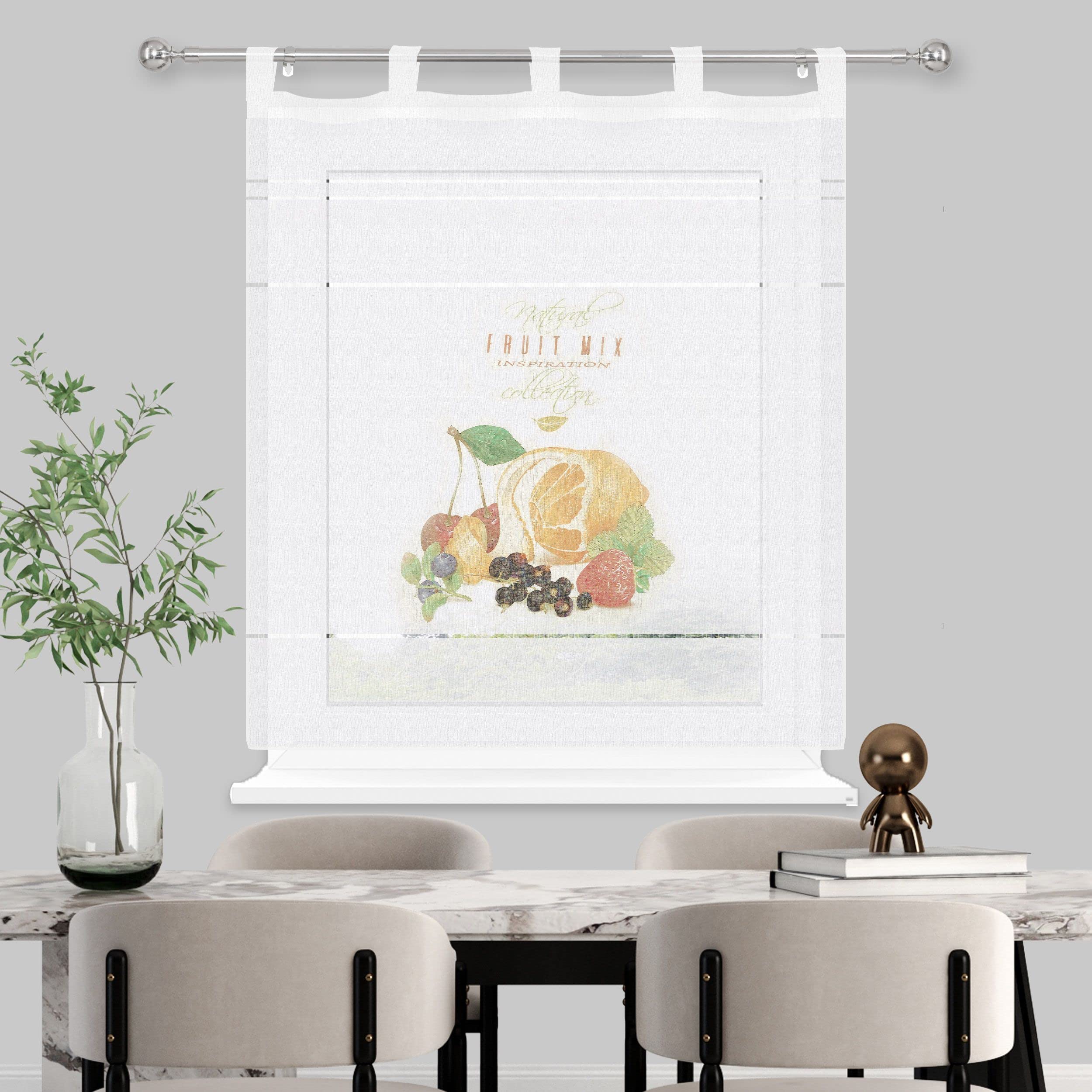 HOMEYA - Cortina Cocina Translúcida 100x140cm - Visillo Transparente Estampado para Ventana, Marco de Puerta - 1 Unidades