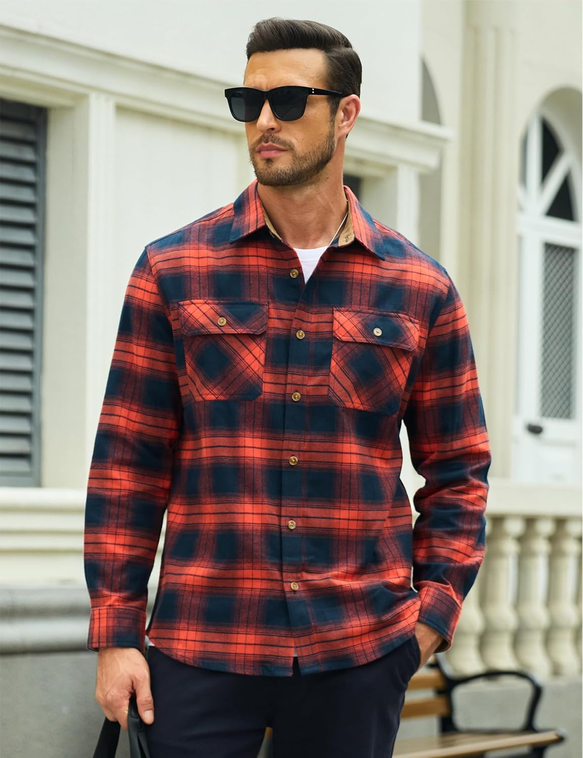 MAGCOMSEN Men's Flannel Shirts Long Sleeve Plaid Shirt Button Up Casual Shirts Lightweight Shirt Jacket with 2 Pockets - Image 2
