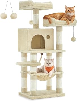 Feandrea Cat Tree, 44.1-Inch Multi-Level Tower, 11 Scratching Posts