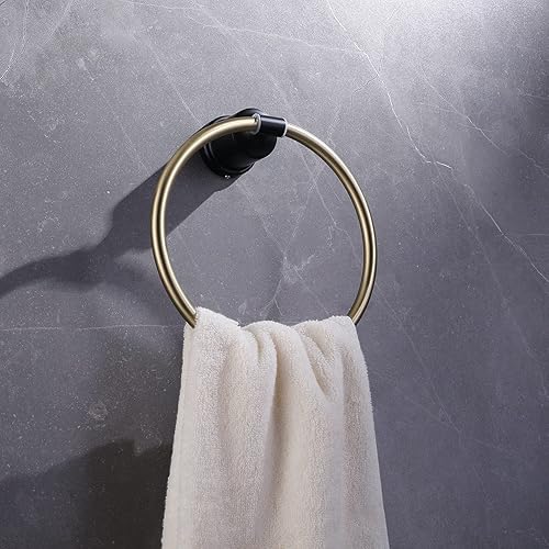 Miniatura 5 de MIYILI SUS 304 - Toallero de acero inoxidable para baño, estilo redondo, montado en la pared, mezclado, negro mate y oro cepillado, D07GK