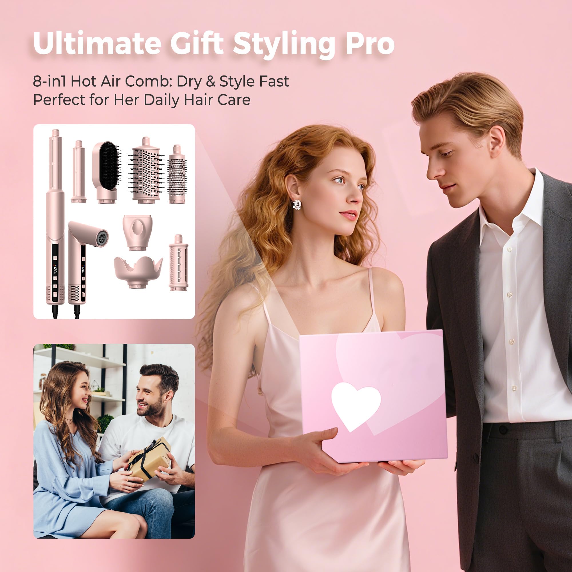 Pro Hairstyler 8 in 1 Set Asciugacapelli Agli Ioni 1400W con Diffusore | 110.000 Giri/min, con Ferro Arricciacapelli ad Aria da 32mm, Air Brush | Styling Rapido per Tutti i Tipi