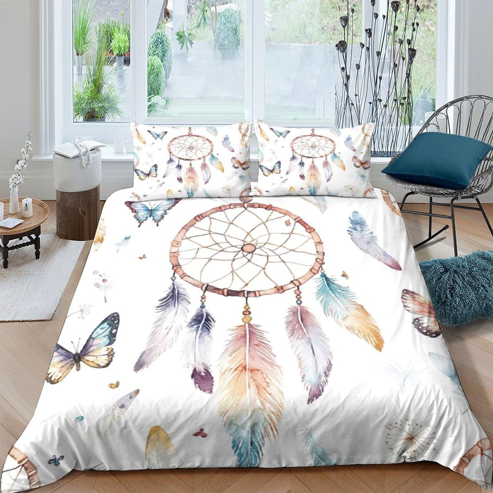 Housse de couette attrape-rêves microfibre parure anti-plis et facile à laver pour lit 140x200