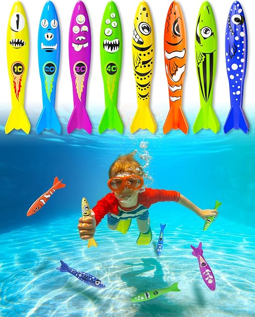 Benresive 8 Pcs Pool Toys for Kids Ages 4-8, Swimming Pool Toys, Summer Underwater Pool Toys for Kids Ages 8-12, Training Diving Swim Toys, Diving Pool Toys Gift Set for Kids, Fun Pool Toys for Teens