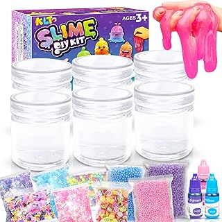 Clear Slime Kit Toys for Girls: 20 FL OZ Slime Making Kits, 6 Pack Premade Crystal Slime with Add-ins: Jelly Cubes, Foam Beads, Luminous Beads, Fruit Slices, Glimmer Tubes, Birthday Gifts for Kids