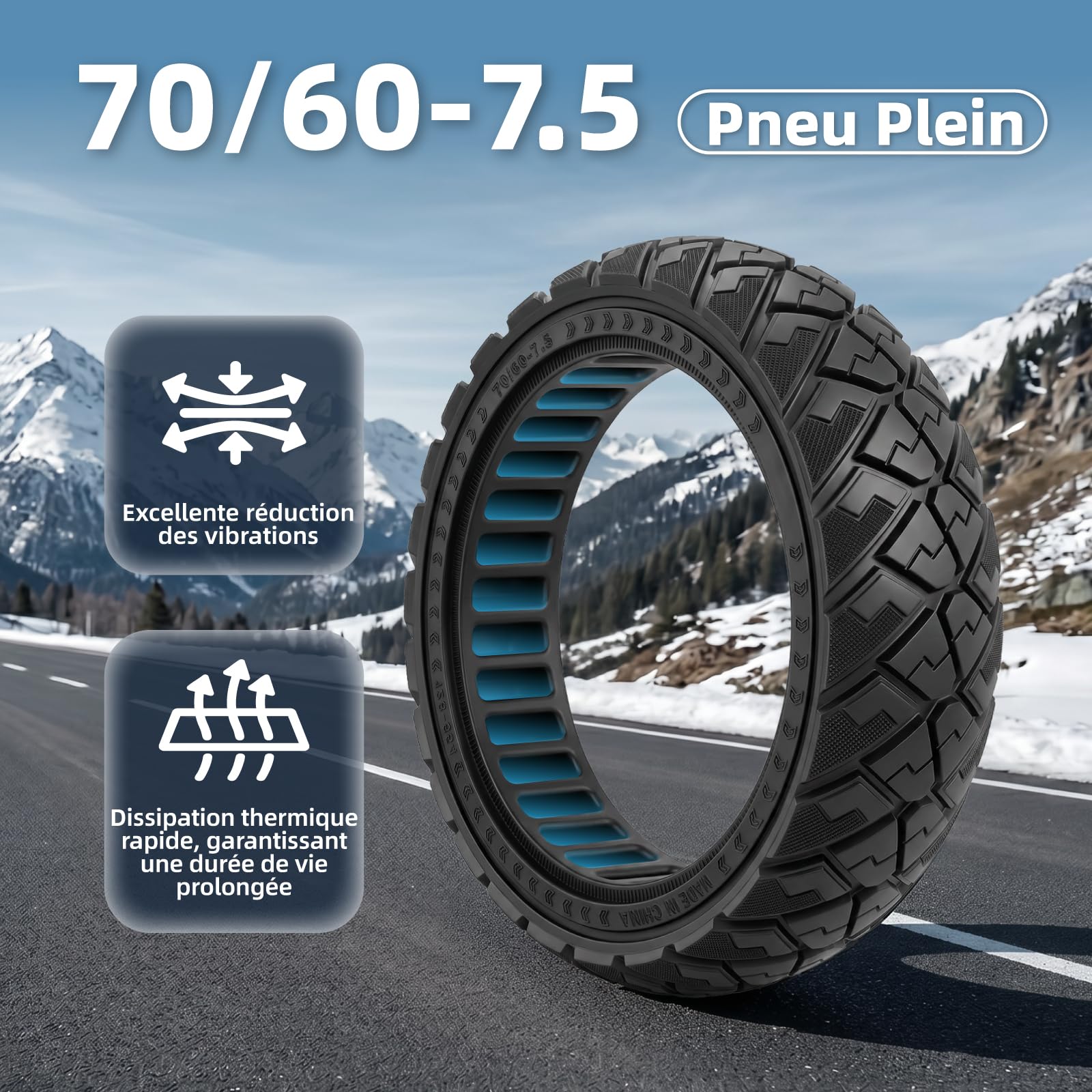 Lot de 2 pneu pleins 70/60-7,5 pour Segway Ninebot ZT3 / ZT3 Pro - 11" - Pneus avant/arrière en caoutchouc plein Honeycomb Solid