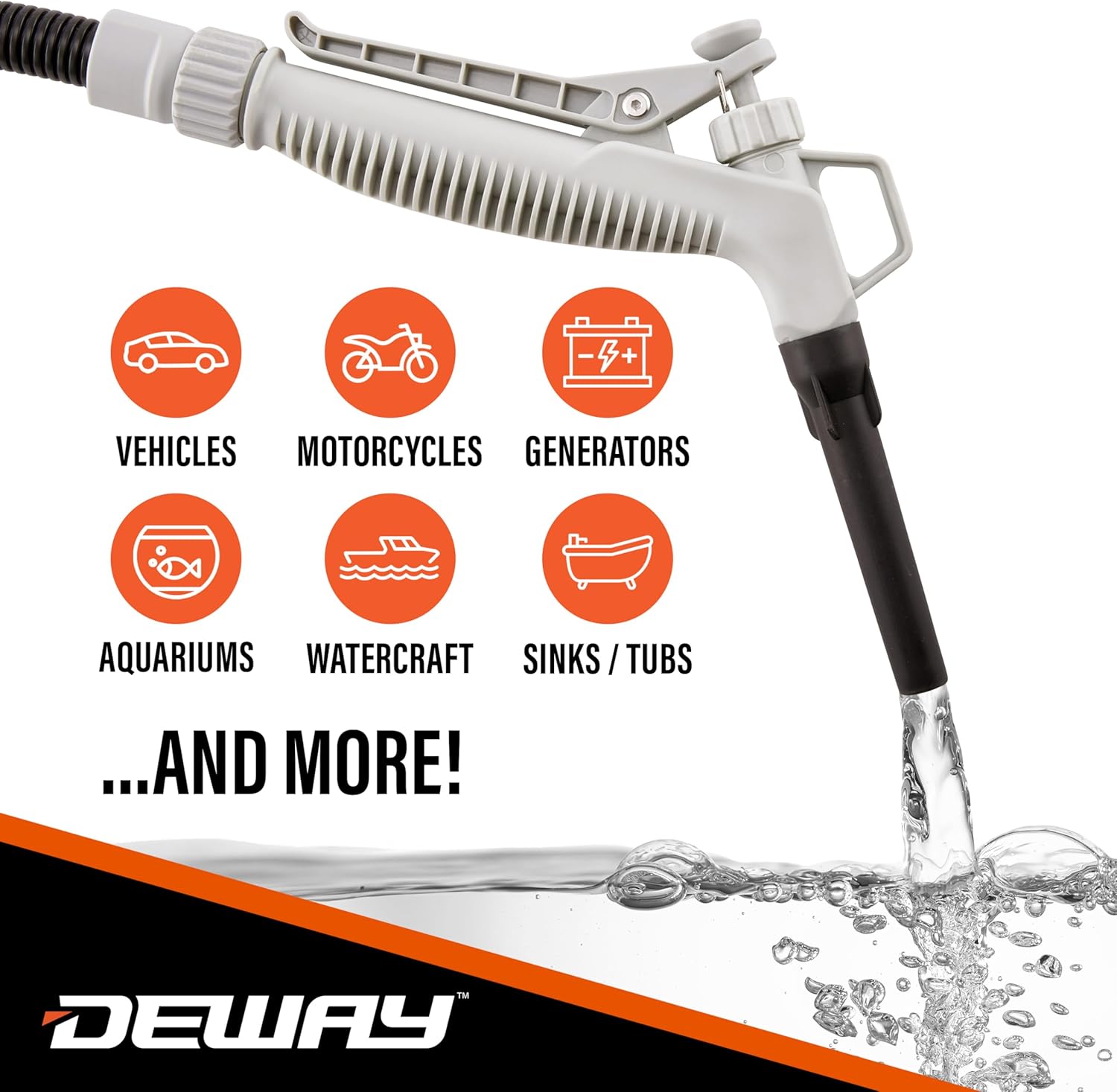 DeWay Battery-Powered Stick Fuel Transfer Pump with Hand Trigger Nozzle, 3.2GPM Flow Rate & 51” Clear Transfer Hose, Fits Most Gas Cans for Pumping Gasoline, Kerosene, Diesel & Non-Potable Water - Image 3