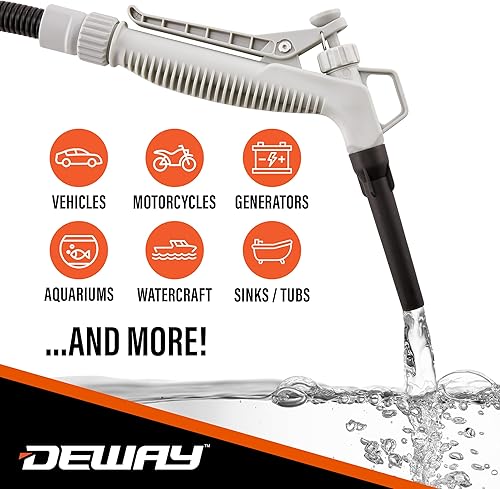 Miniatura 21 de DeWay Bomba de transferencia de combustible con batería con boquilla de gatillo manual, caudal de 3.2 GPM y manguera de transferencia de goma de 51
